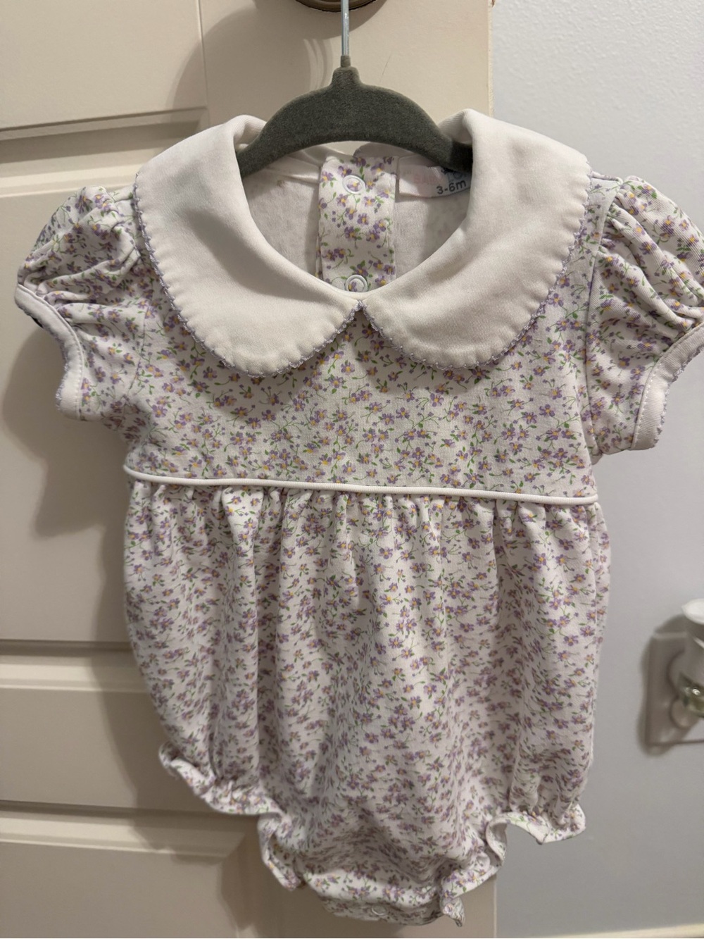 Baby Floral Peter Pan Collar Romper in White and Lavender